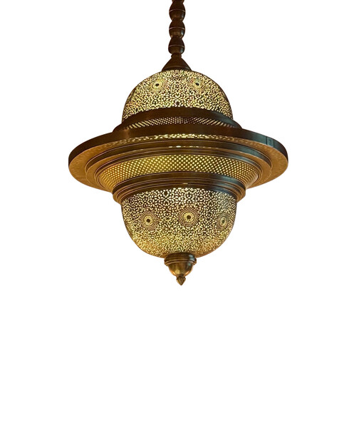 Contemporary Moroccan Dome Shape Pierced Brass Chandelier