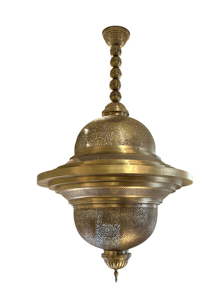 Contemporary Moroccan XL Dome Shaped Pierced Brass Chandelier
