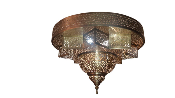 Contemporary Moroccan Perforated Bronze Star Shape Chandelier