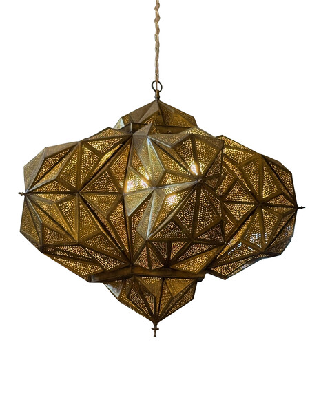 Contemporary Moroccan Pierce Brass 3D Pyramid Chandelier
