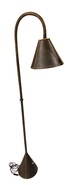 Mid Century Spanish All Brown Leather Floor Lamp by Valenti
