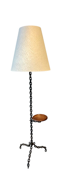 1940's French Chain Link with Drink Table Floor Lamp