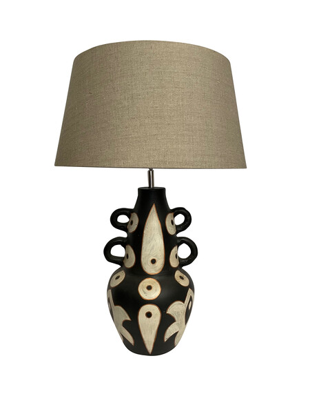 Contemporary Chinese Single Black & White Tribal Design Lamp