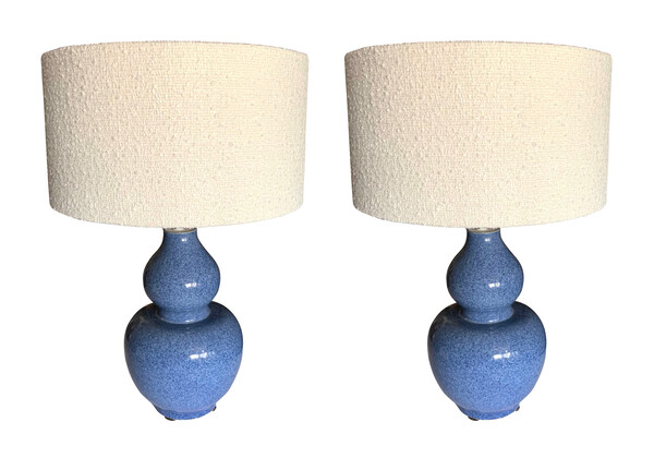 Contemporary Chinese Pair Blue Gourd Shaped Lamps