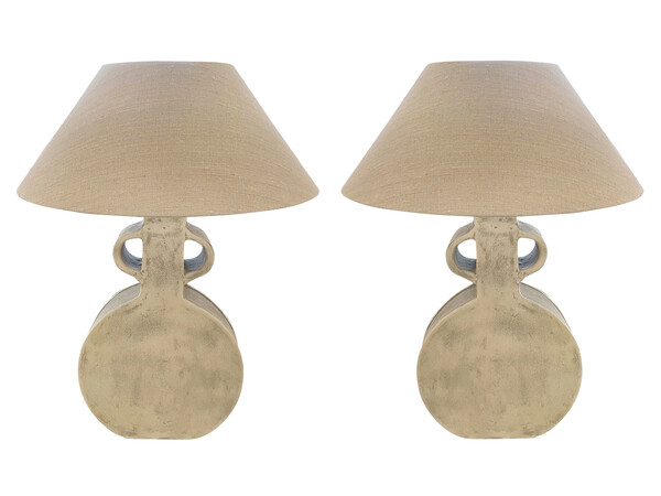 Contemporary Indian Pair Faded White Lamps