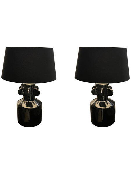 Contemporary Chinese Pair High Gloss Black Lamps