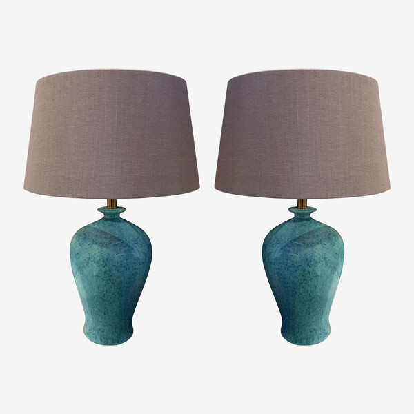 Contemporary Chinese Pair Mottled Blue Glaze Lamps