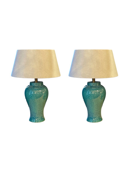 Contemporary Chinese Pair Mottled Blue Glaze Lamps