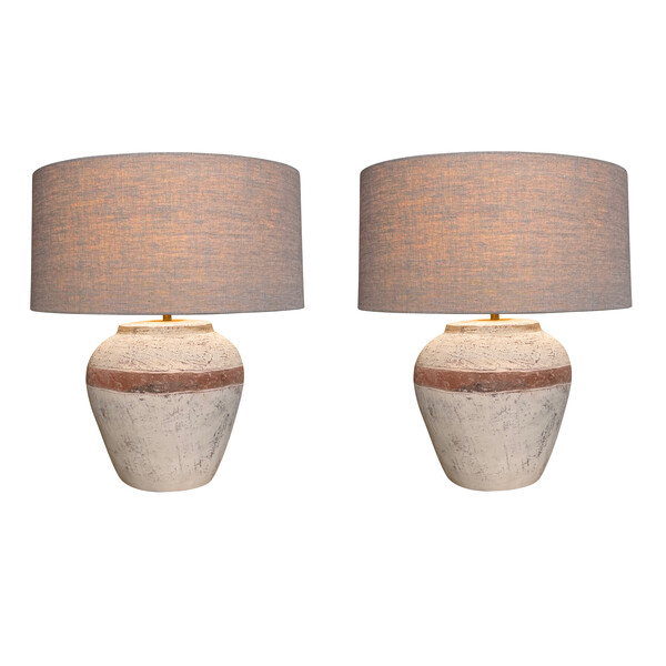 Contemporary Chinese Pair Striped Ceramic Lamps