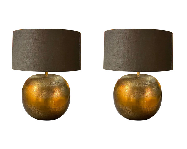Contemporary Chinese Pair Textured Gold Lamps
