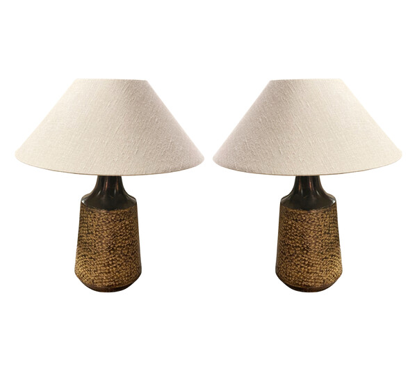 Contemporary Chinese  Pair Textured Metal Lamps