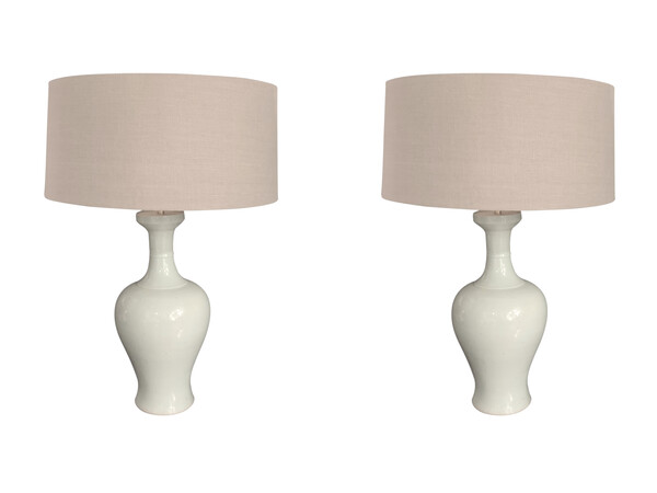 Contemporary Chinese Pair Very Pale Blue Lamps