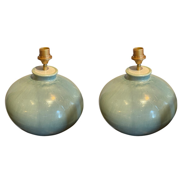 Contemporary Chinese Pair Weathered Turquoise Lamps