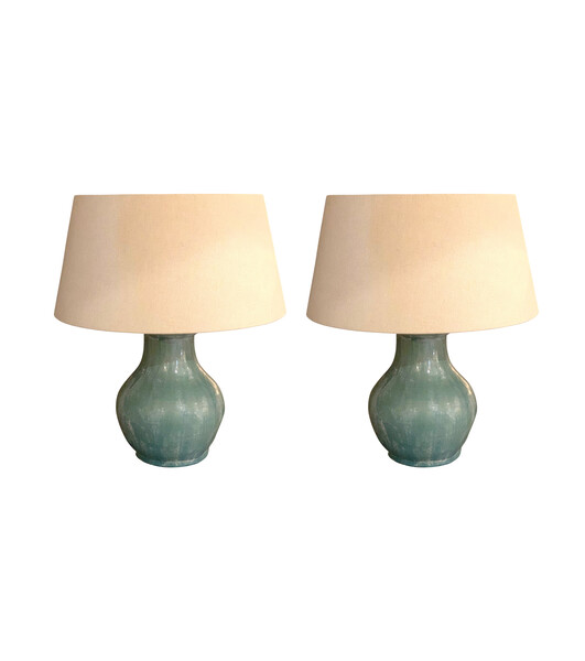 Contemporary Chinese Pair  Weathered Pale Turquoise Lamps
