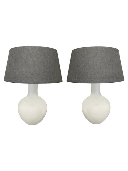 Contemporary Chinese Pair White Funnel Neck Shaped Lamps