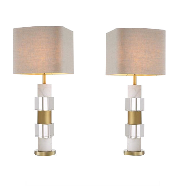 Contemporary Dutch Pair Alabaster and Lucite Lamps