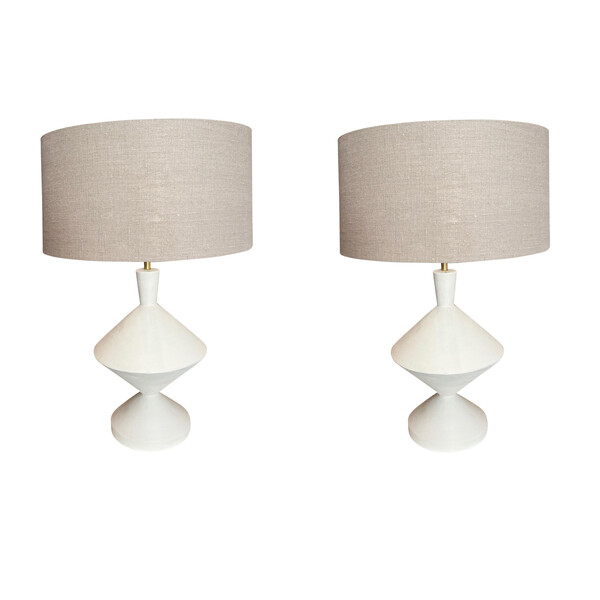 Contemporary French Pair Hour Glass Shaped Plaster Lamps