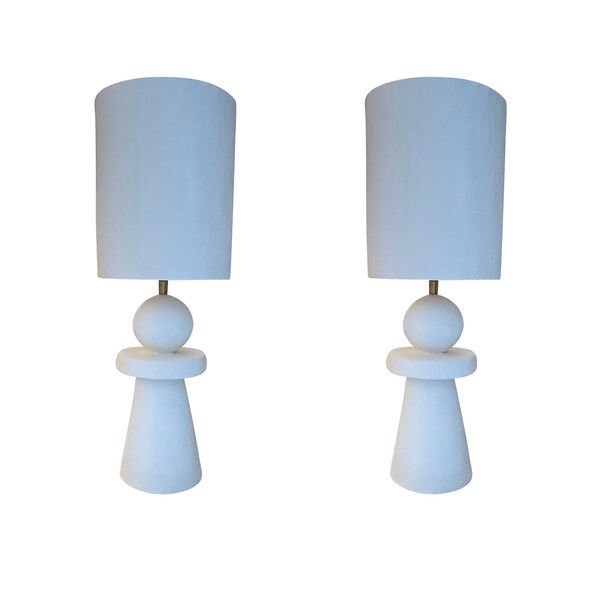 Contemporary French Pair Plaster Lamps with Plaster Shades