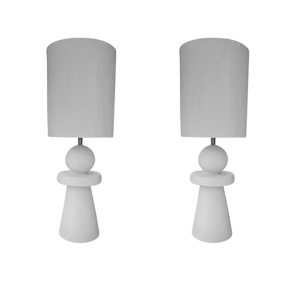 Contemporary French Pair Plaster Lamps with Plaster Shades