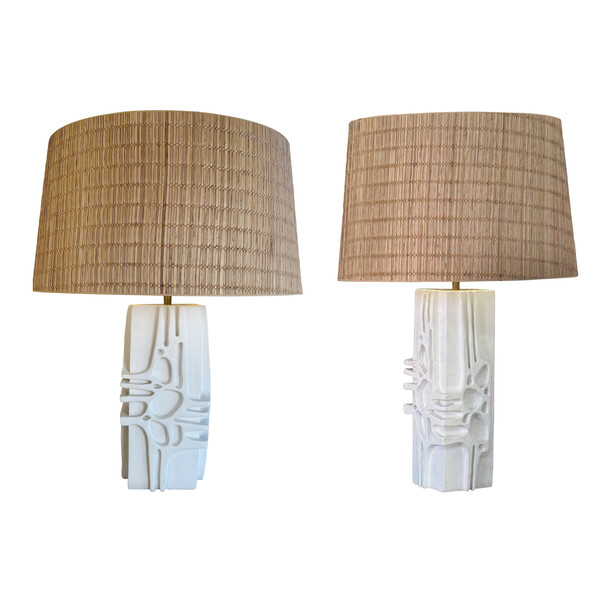 Contemporary French Pair Textured Plaster Lamps