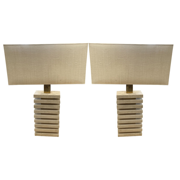 Contemporary French Pair Travertine Lamps