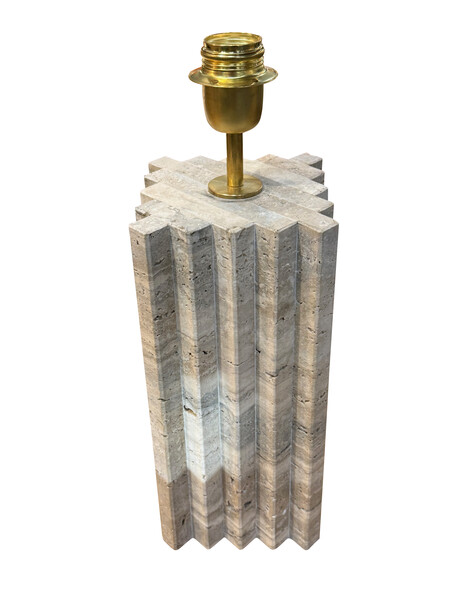 Contemporary Italian Pair Vertical Ridged Travertine Lamps