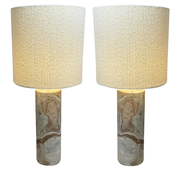Contemporary Netherlands Pair Marble Cylinder Shaped Lamps