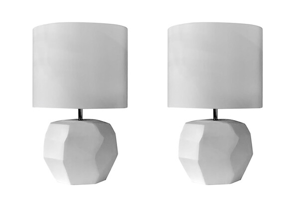 Contemporary Romanian White Pair Cubist Lamps