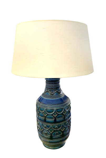 1950's French Geometric Design Blue Glazed Single Lamp