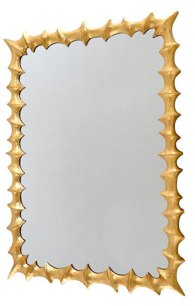 Mid Century British Brutalist Gold Gilt Metal Frame Mirror
