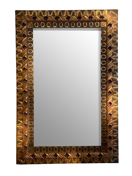 1940's French Extra Large Black & Gold Carved Frame Mirror