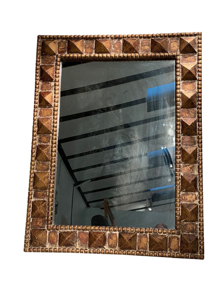 1940's French Gilt Raised Pyramid Design Frame Mirror