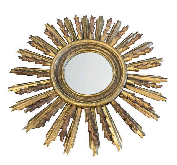 1920's Spanish Gold Gilt Starburst Framed Mirror