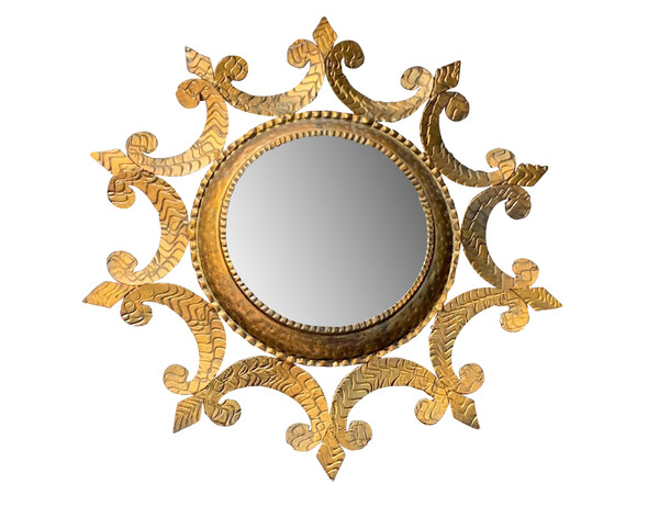 1950's Spanish Round Gold Gilt Curly Framed Mirror