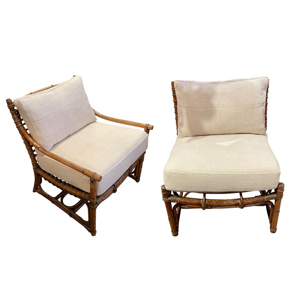 Mid Century Italian Pair  His & Her Bamboo Chairs