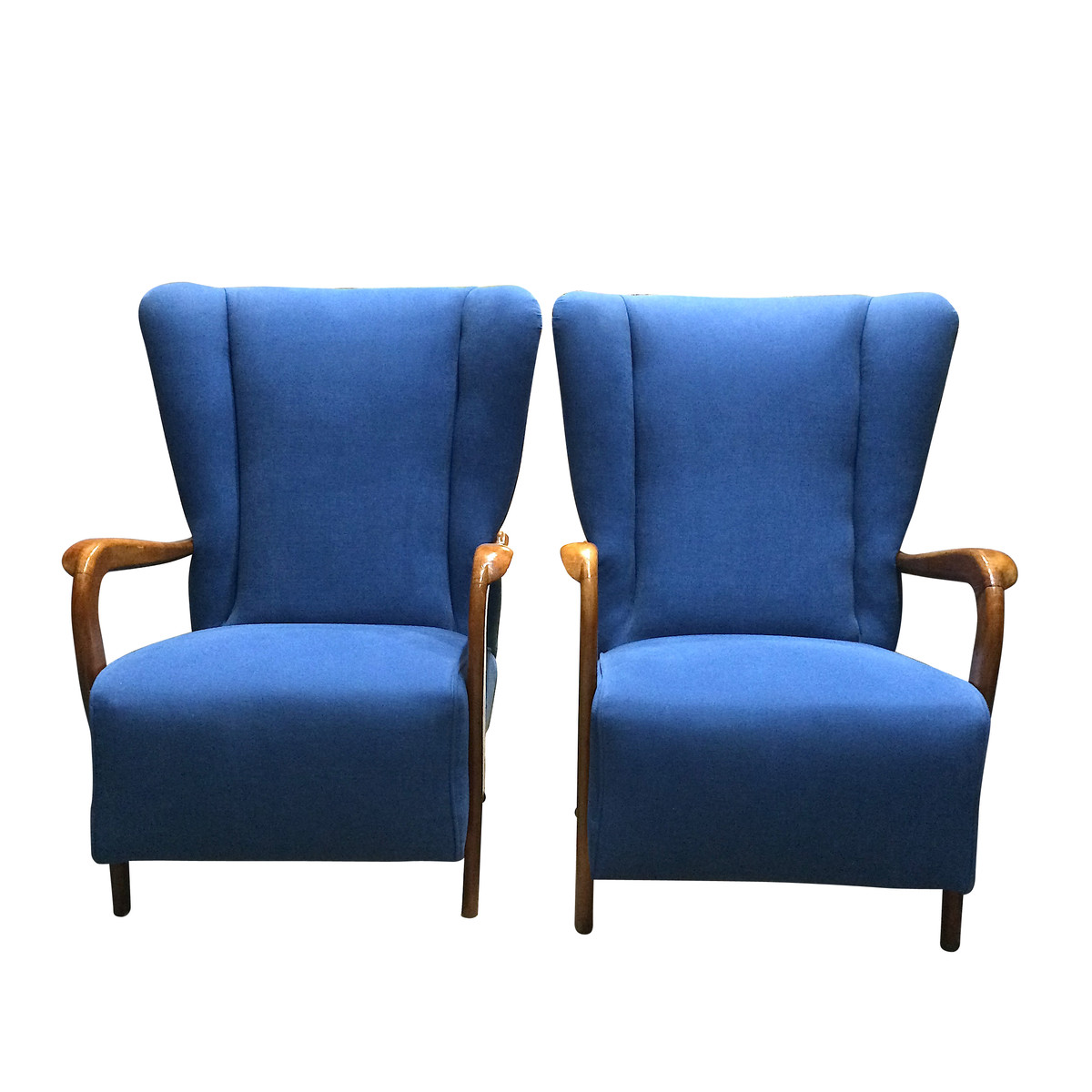 Balsamo Antiques | Mid Century Italian Pair Of Upholstered Back Wing Chairs