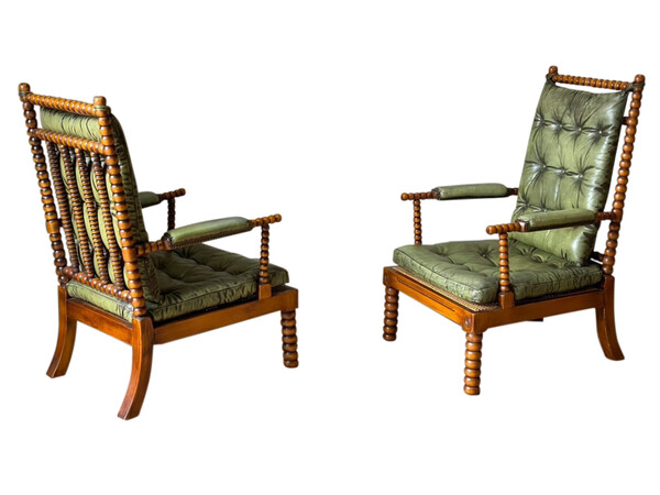 Mid Century Spanish Valenti Signed Pair Bobbin Chairs