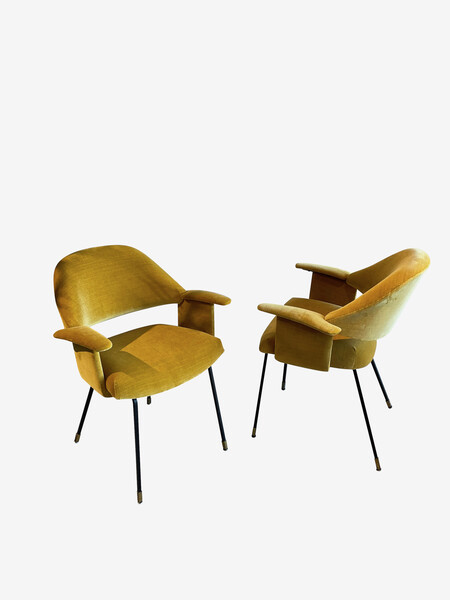 1950's French Pair Pull Up Chairs