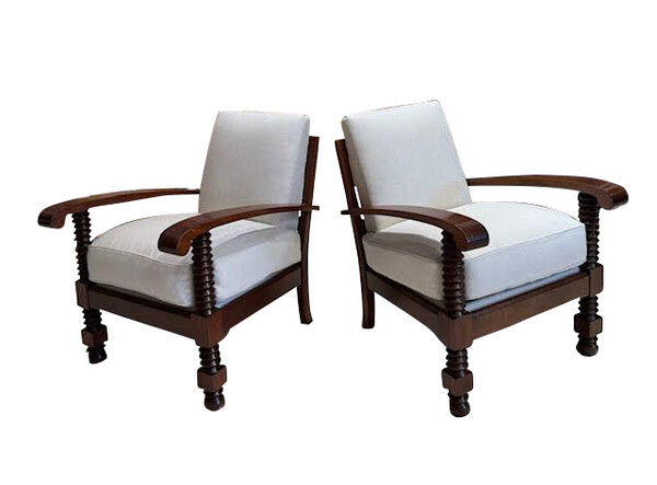 1940's French Pair Spool and Ball Side Chairs