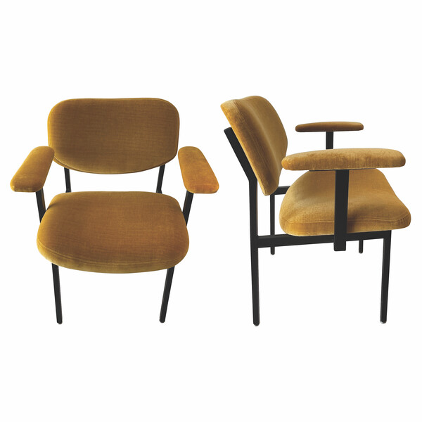 1960's Italian Pair Black Iron Framed Chairs
