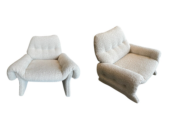 1970's Italian Pair Fully Upholstered Chairs