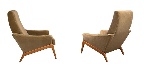 1940's Italian Pair Wood Frame Chairs