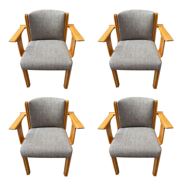 Mid Century Spanish Set of Four Armed Dining Chairs