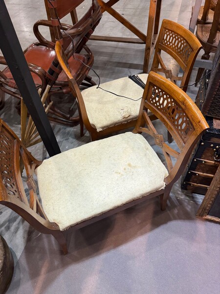 19thc Italian Pair Benches with Trellis Designed Side Panels