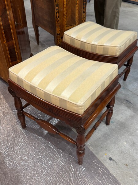 19thc Italian Pair Slightly Curved Stools