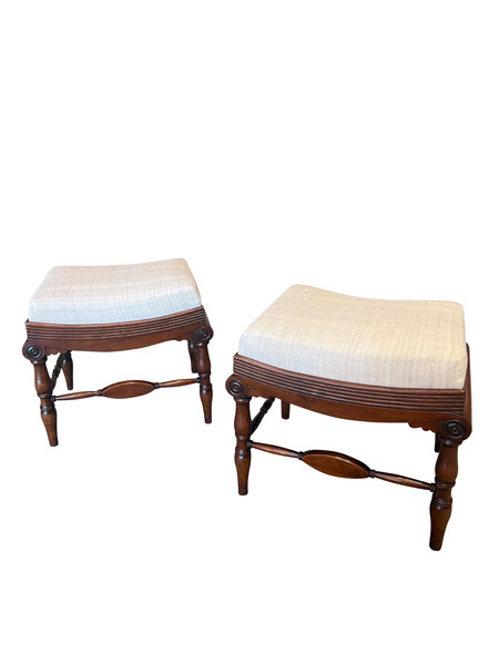 19thc Italian Pair Slightly Curved Stools