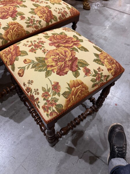 19thc Italian Pair Square Turned Leg Stools