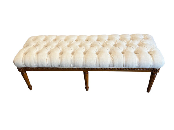 19thc Italian Six Leg Tufted Cushion Bench