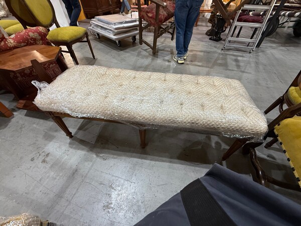 19thc Italian Six Leg Tufted Cushion Bench