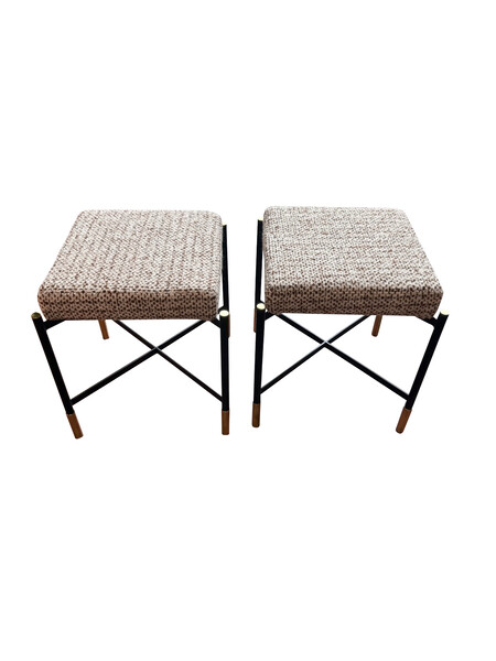 Mid Century Italian Pair Black Metal Leg Stools